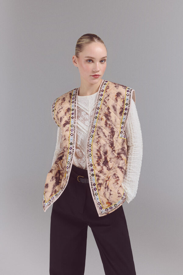 Slowlove Chaleco acolchado con detalles bordados Estampado blanco