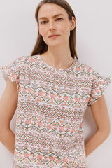 Cortefiel Camiseta básica volante Estampado blanco