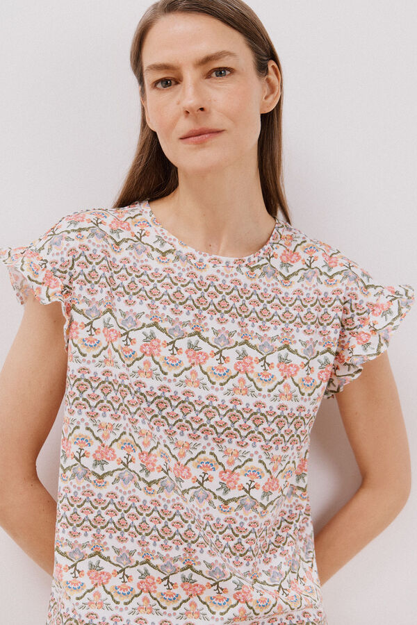 Cortefiel Camiseta básica volante Estampado blanco
