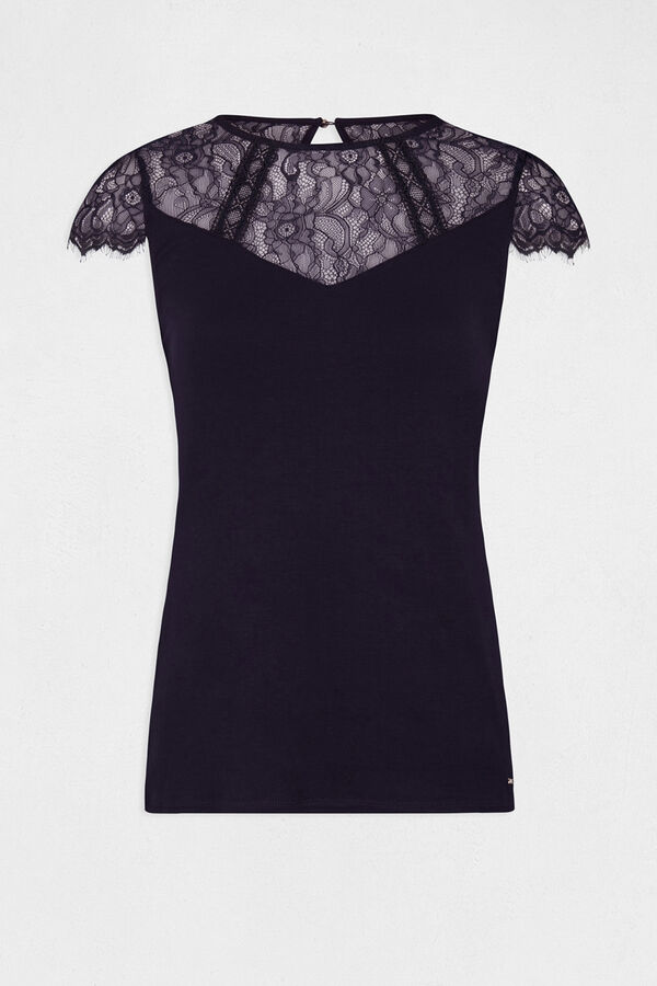 Morgan T-shirt manga curta com renda Azul