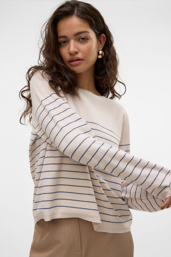 Vero Moda Suéter riscas com gola canoa Cinzento