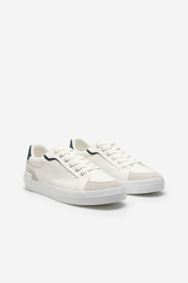 Cortefiel Zapatilla textil y piel Blanco