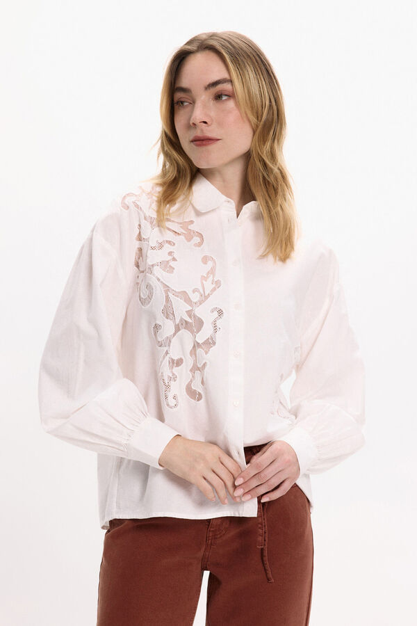 Vila Camisa de viscosa y algod&oacute;n con encaje Blanco