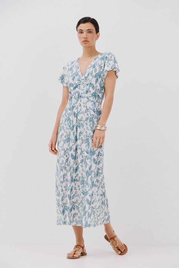 Cortefiel Vestido frunce estampado Estampado blanco