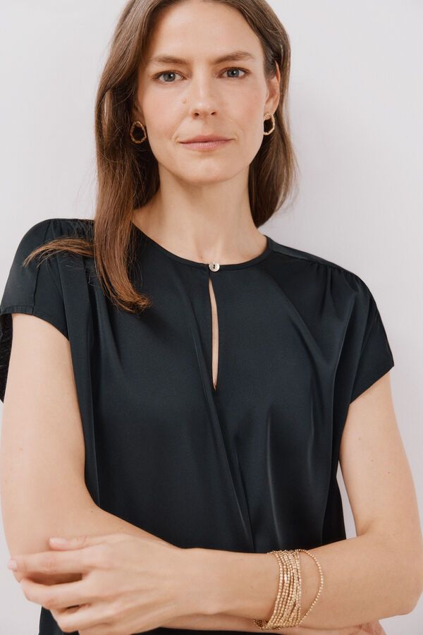 Cortefiel Top combinado acetinado Preto