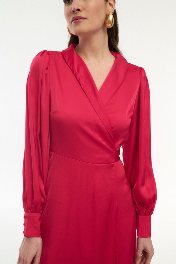 Vila Vestido midi cruzado satinado Rojo