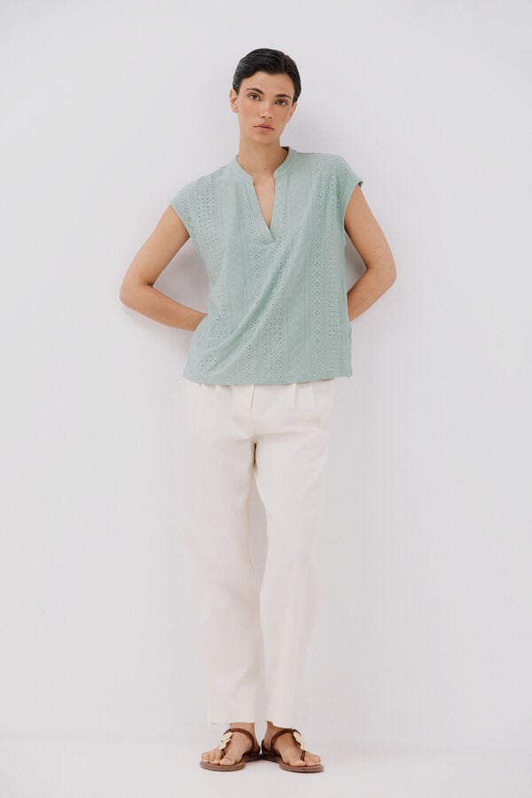 Cortefiel Camiseta de malha perfurada Verde