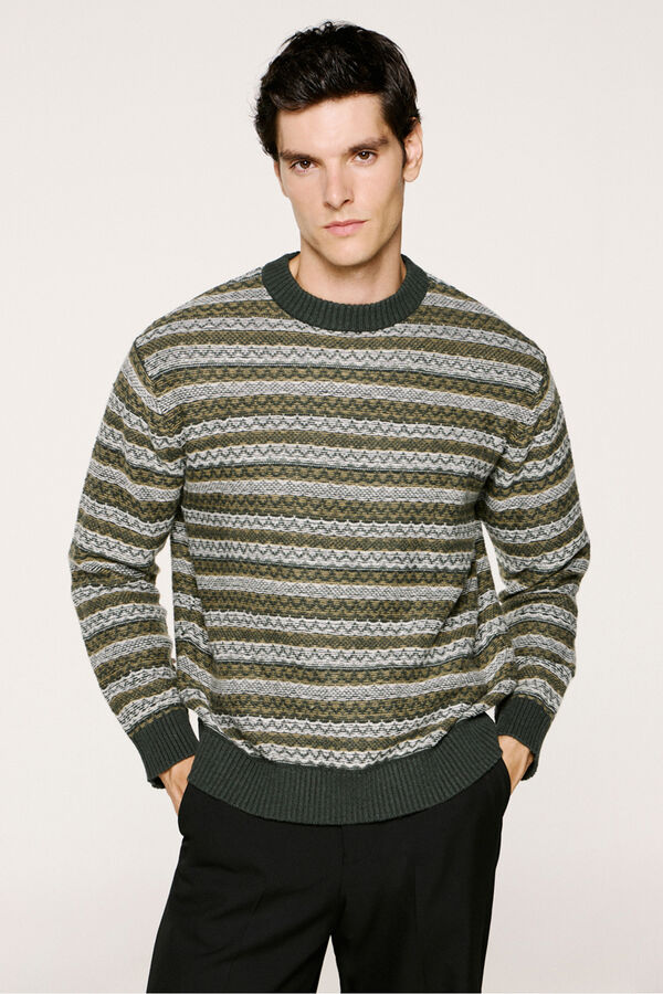 Selected Jersey lana cuello caja Verde oscuro