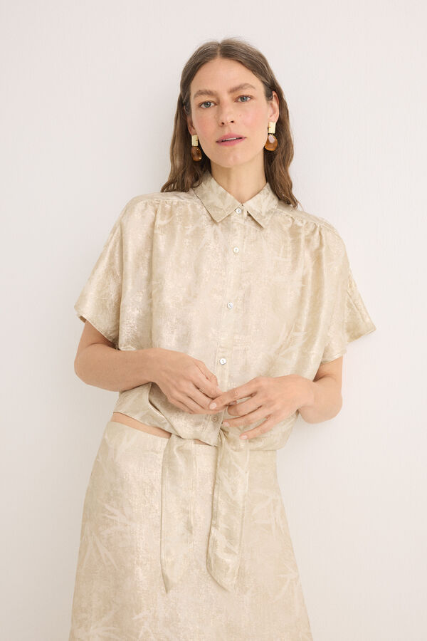 Cortefiel Camisa laminada con nudo Amarillo