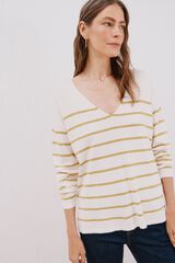 Cortefiel Camisola de malha decote bico Amarelo
