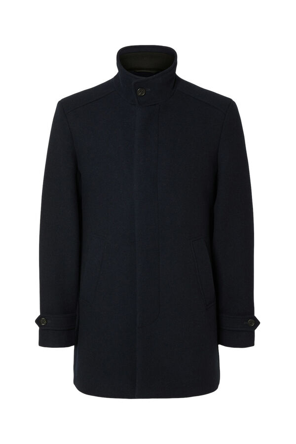 Selected Abrigo de pa&ntilde;o con cuello chimenea confeccionado con algod&oacute;n reciclado. Azul marino