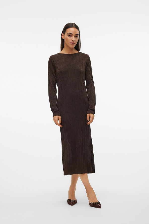 Vero Moda Vestido midi de punto con l&uacute;rex Marr&oacute;n oscuro