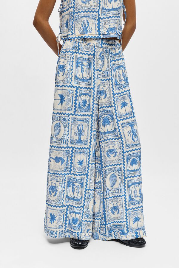 Object Pantal&oacute;n ancho fluido estampado Azul