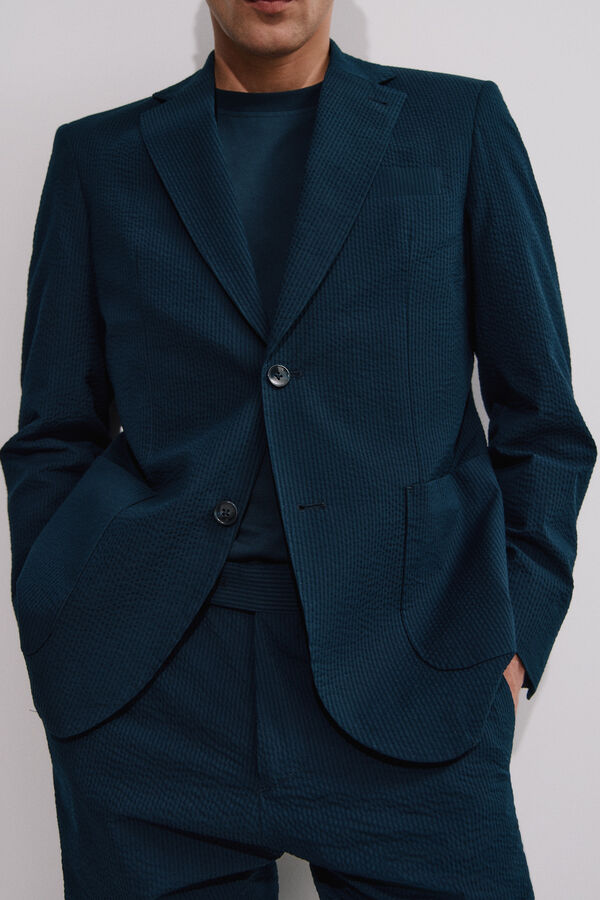 Cortefiel Americana seersucker Azul marino