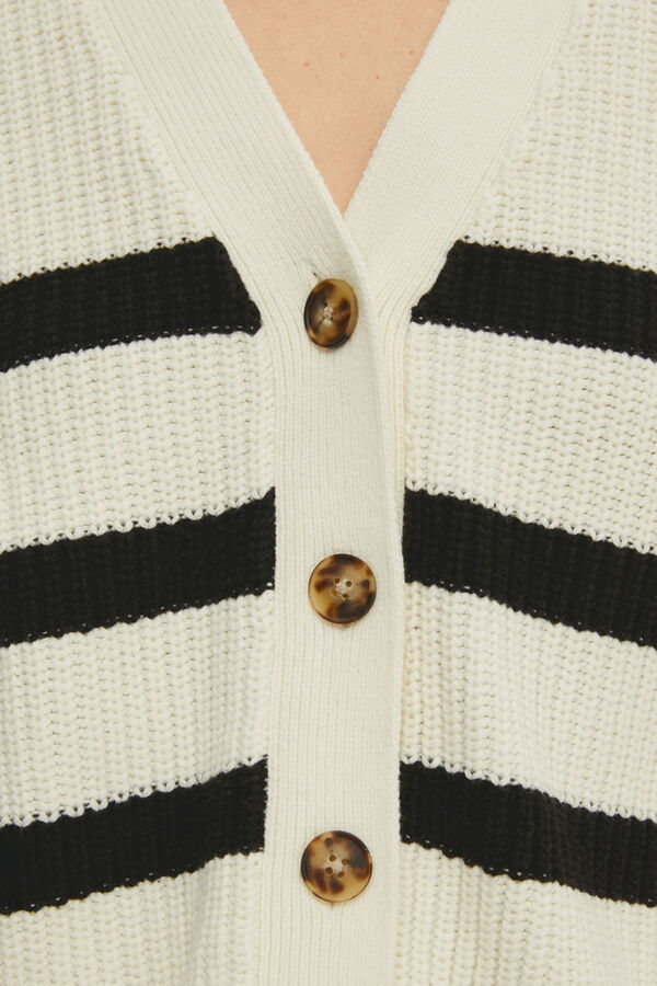 Selected Femme C&aacute;rdigan Relaxed Fit de rayas con cuello de pico Blanco