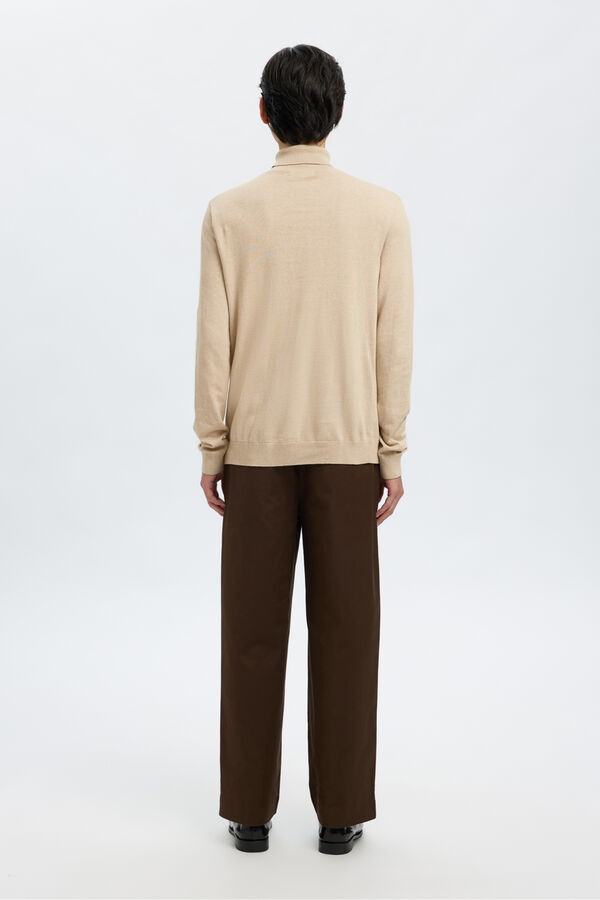 Selected Camisola de gola de algod&atilde;o org&acirc;nico  Tostado