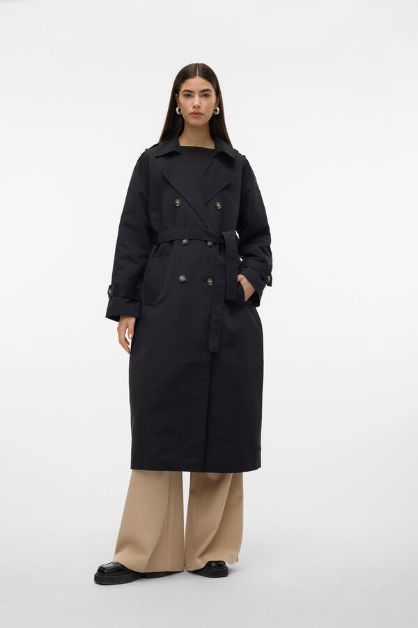 Vero Moda Gabardina longo b&aacute;sico Preto
