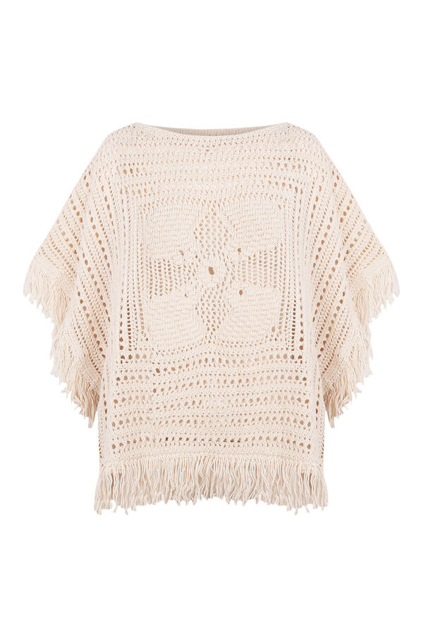 Slowlove Poncho de malha Ecru