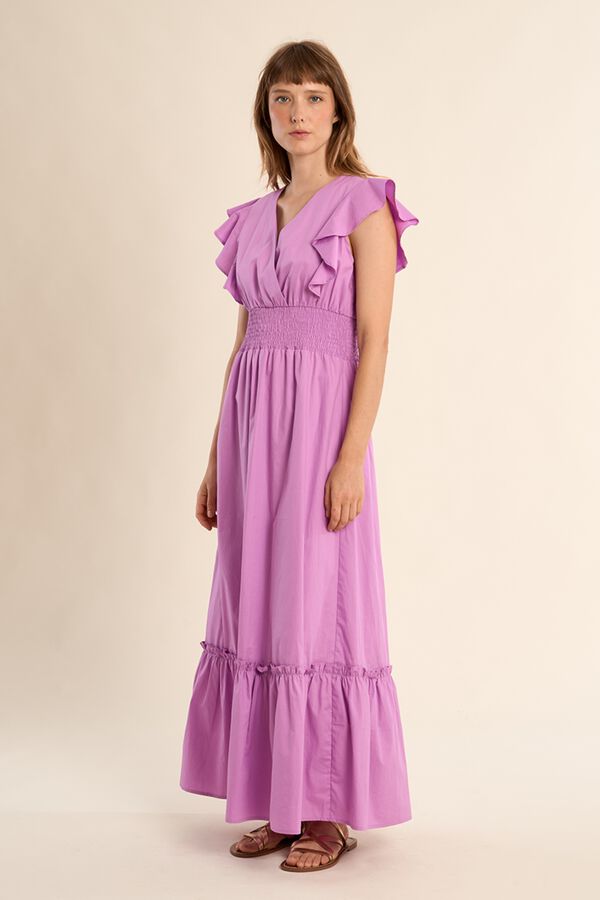 Molly Bracken Vestido de manga curta borboleta com folhos Roxo
