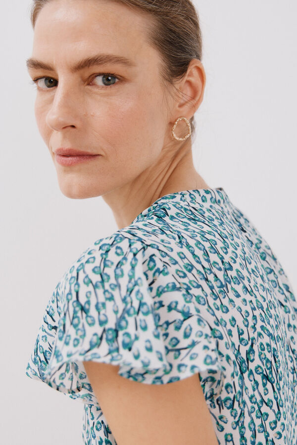 Cortefiel Blusa manga volante Estampado blanco