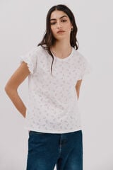 Cortefiel Camiseta bordada Blanco