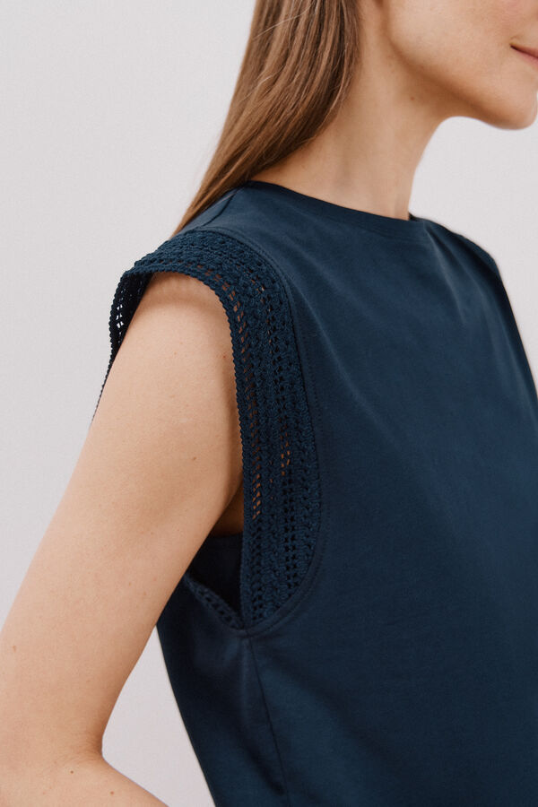 Cortefiel T-shirt crochet mangas Azul