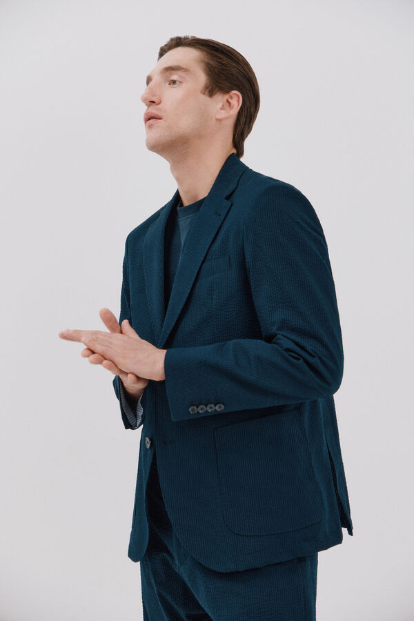 Cortefiel Americana seersucker Azul marino