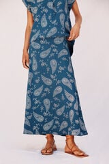 Cortefiel Falda midi evasé estampada Azul oscuro