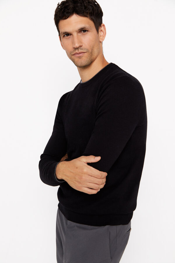 Cortefiel Camisola algod&atilde;o caxemira gola redonda Preto