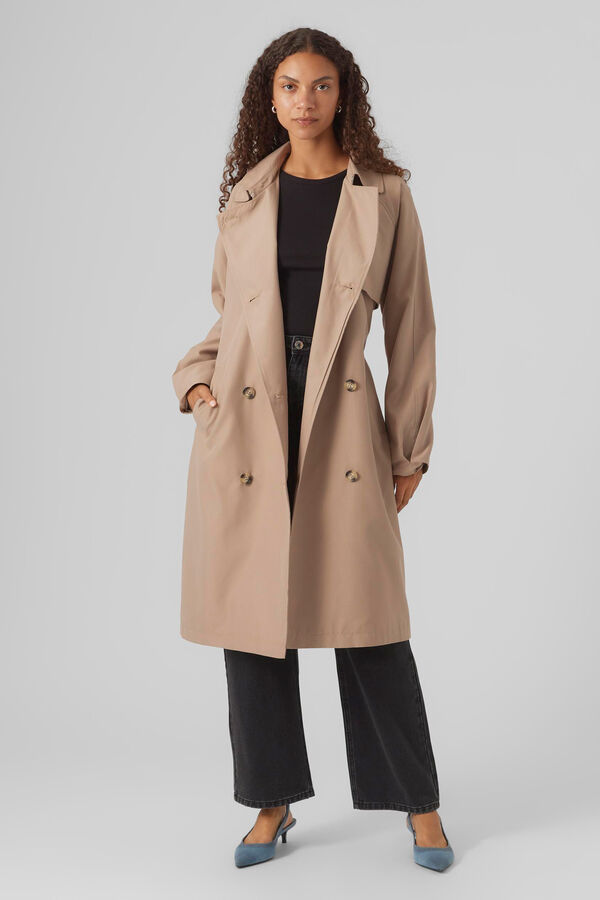 Vero Moda Gabardina larga doble bot&oacute;n Marr&oacute;n
