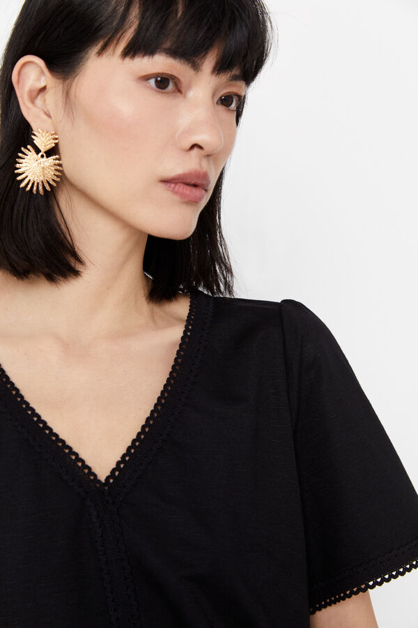 Cortefiel Blusa conforto rendilhados Preto