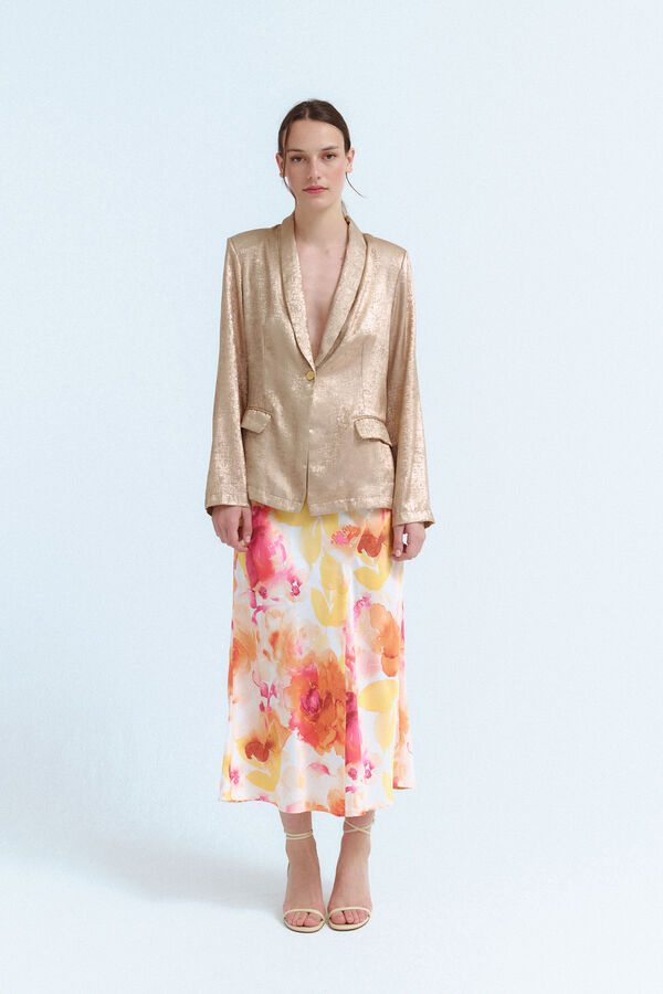 Vila Falda midi satinada estampada Blanco