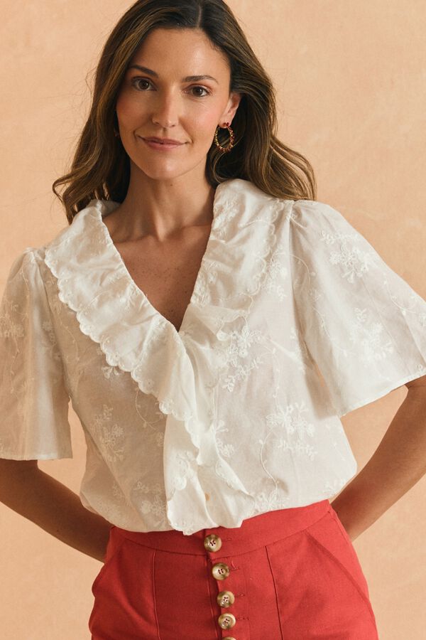 Pol&iacute;n Et Moi Blusa com folho Pati Branco