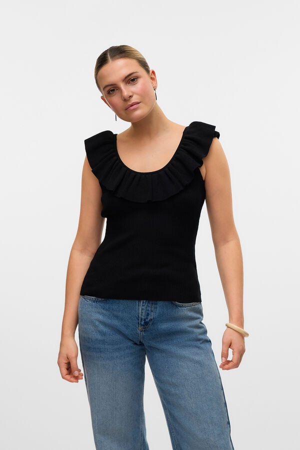 Vero Moda Top tirante grueso y volantes Negro