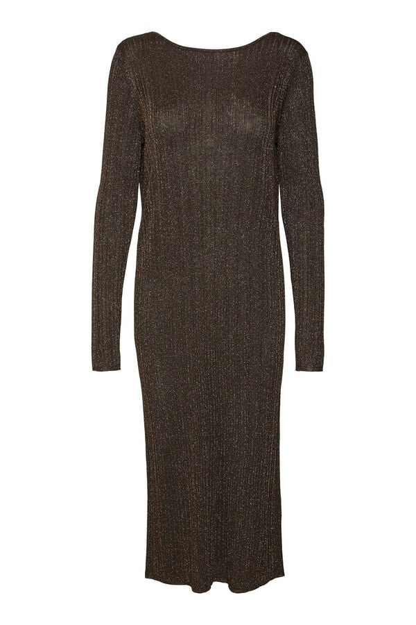 Vero Moda Vestido midi de punto con l&uacute;rex Marr&oacute;n oscuro