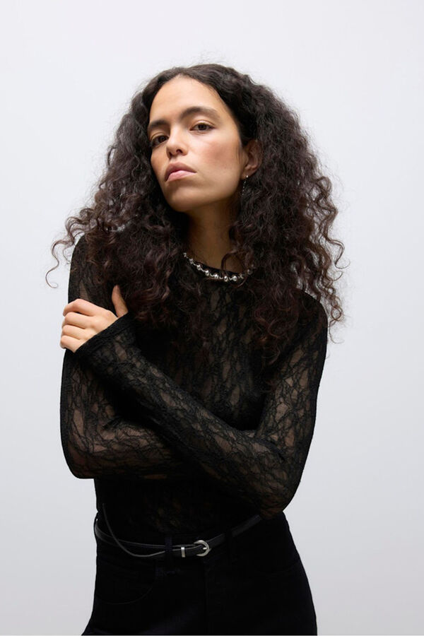 Vero Moda Top encaje manga larga Negro