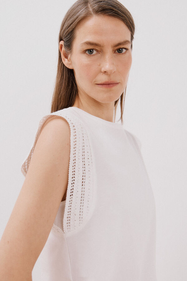 Cortefiel T-shirt crochet mangas Branco