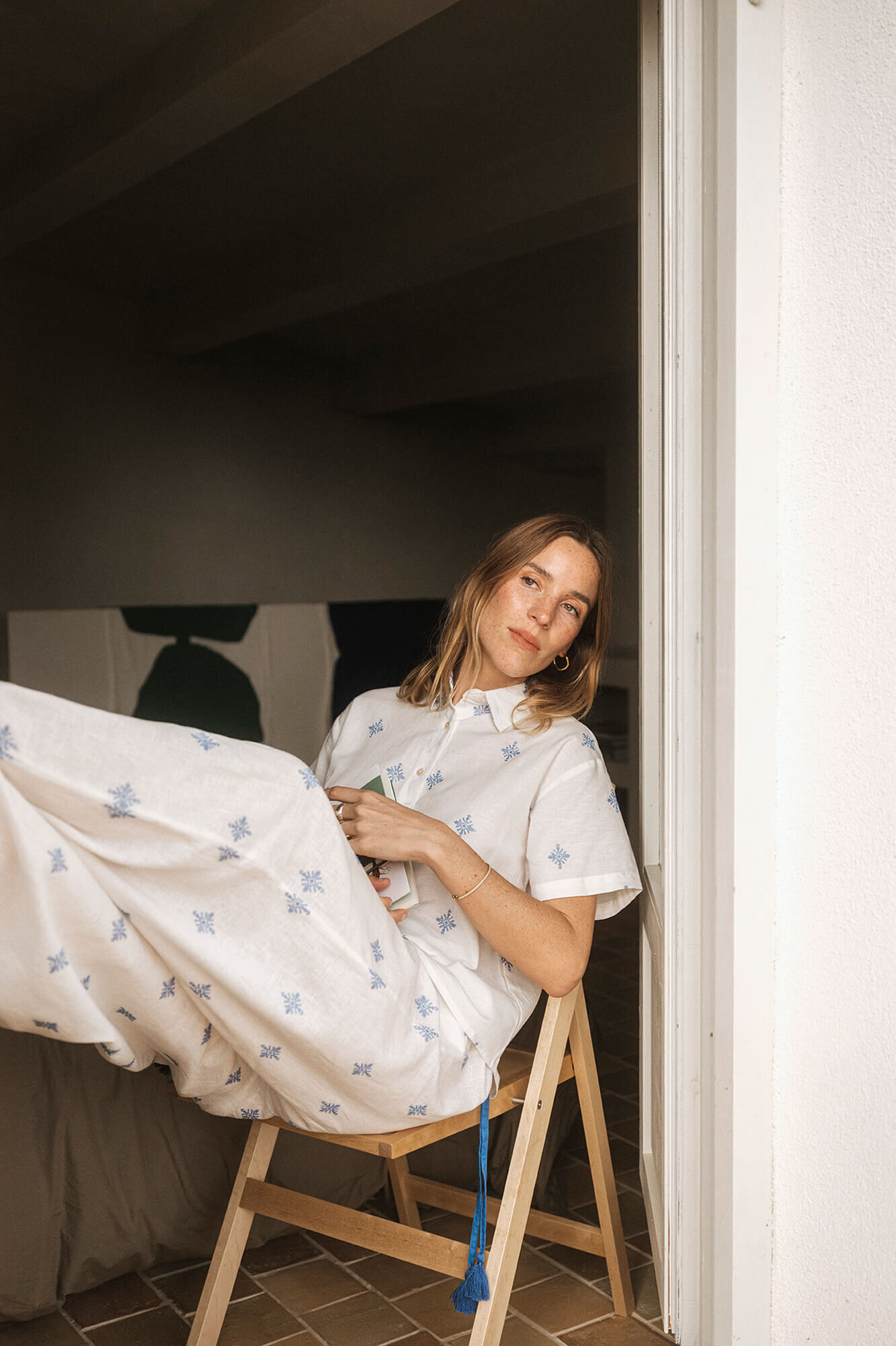 Cortefiel Pantal&oacute;n fluido bordado