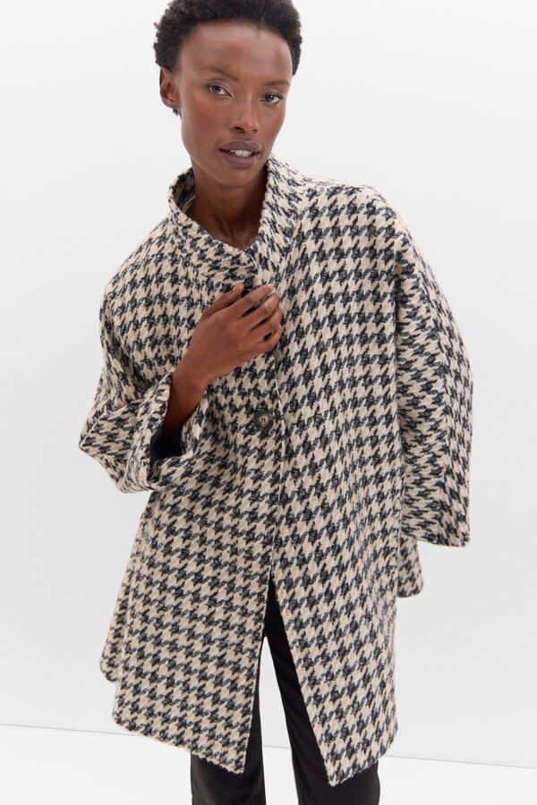 Cortefiel Abrigo desestructurado de pata de gallo Estampado blanco