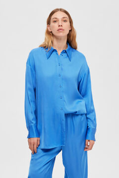 Cortefiel Camisa folgada acetinada confecionada com Lenzing ECOVERO. Azul