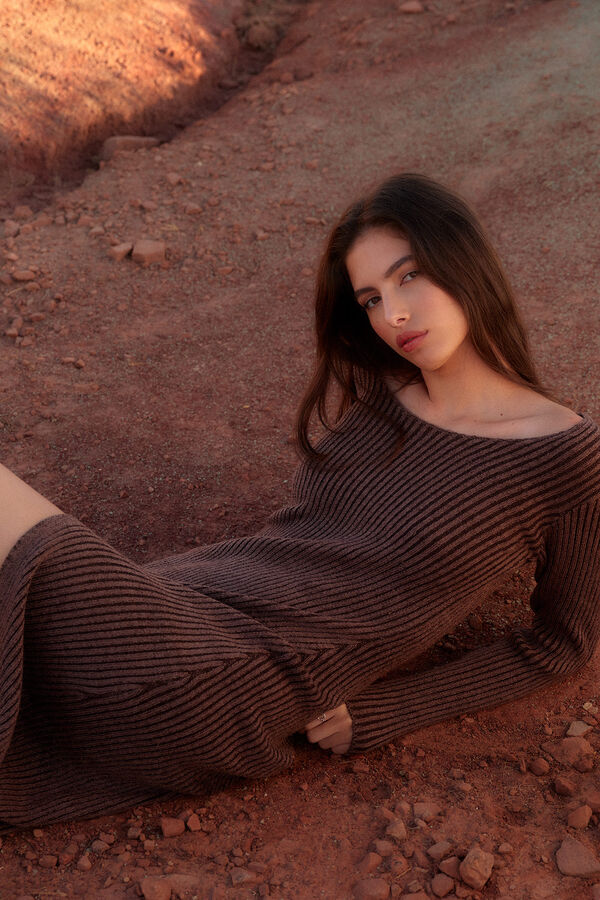 Slowlove Vestido punto canal&eacute; abertura Arena