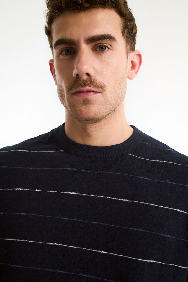 Selected Camiseta de manga curta de linho Azul