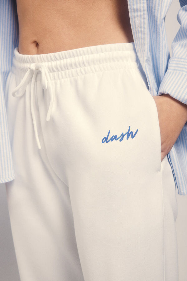 Dash and Stars Pantal&oacute;n recto felpa piqu&eacute; marfil beige