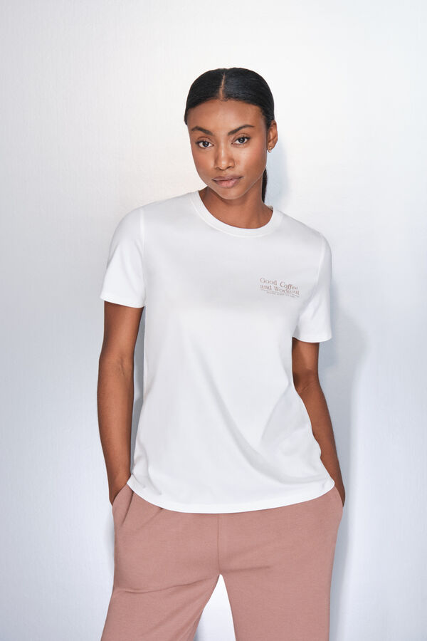 Dash and Stars Camiseta manga corta algod&oacute;n blanco beige