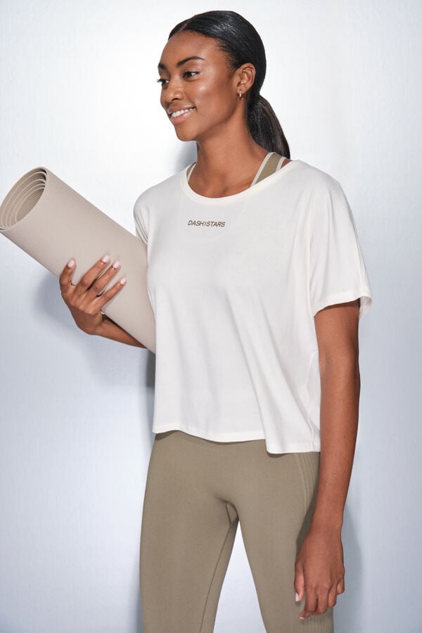 Dash and Stars T-shirt branca de manga curta e larga beige