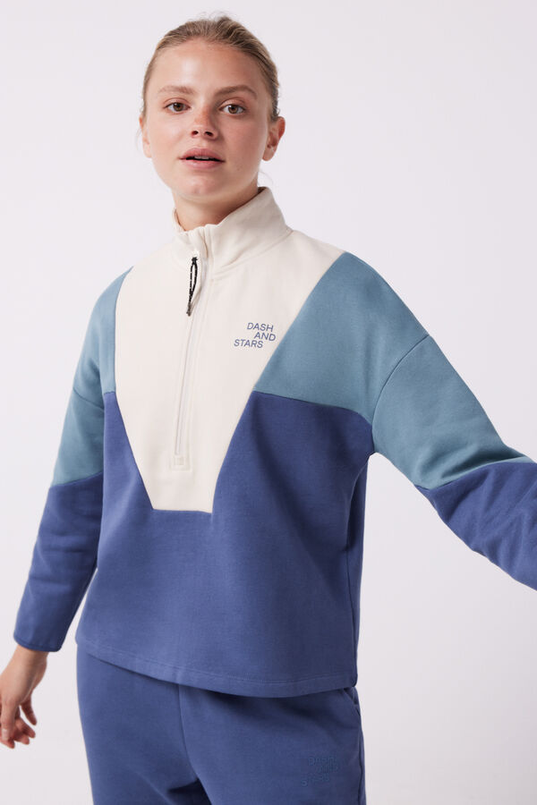 Dash and Stars Sudadera cremallera algod&oacute;n tricolor azul