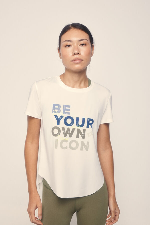 Dash and Stars T-shirt manga curta em malha nas manga beige