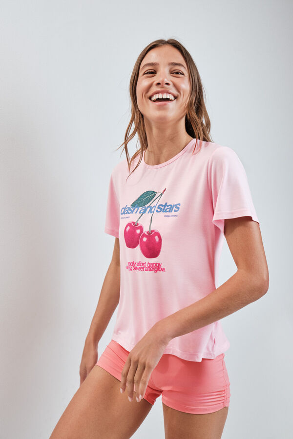 Dash and Stars T-shirt com abertura nas costas rosa rosa