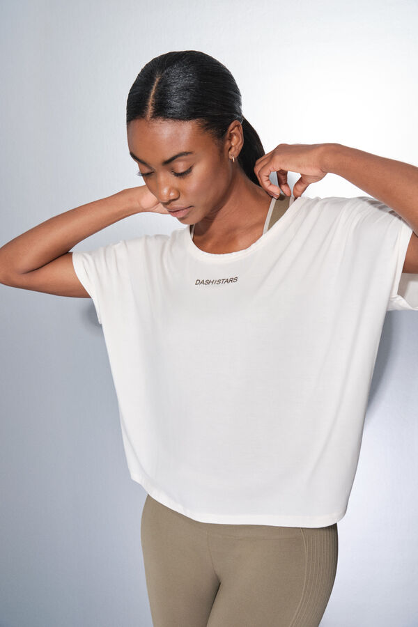 Dash and Stars T-shirt branca de manga curta e larga beige