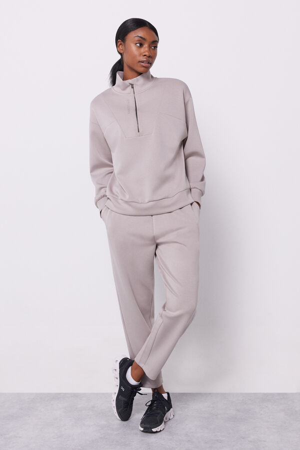 Dash and Stars Sudadera cuello cremallera marr&oacute;n nude